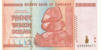 Zimbabwe 20 Trillion Dollar Note